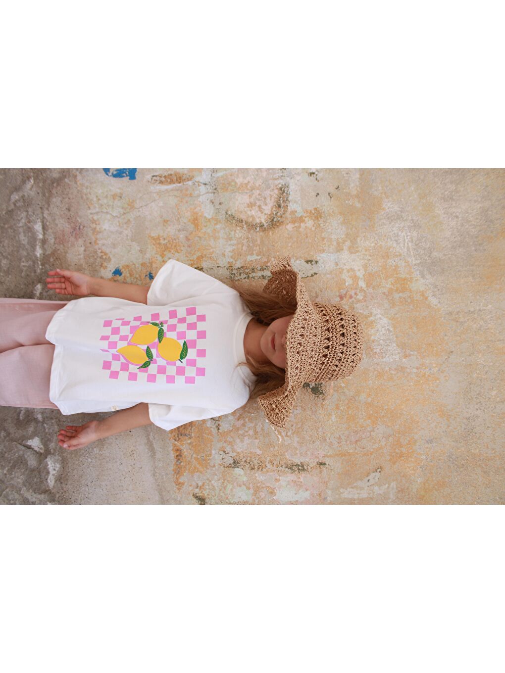 Bej Limon Baskılı T-shirt Müslin Pantolon Takım-3