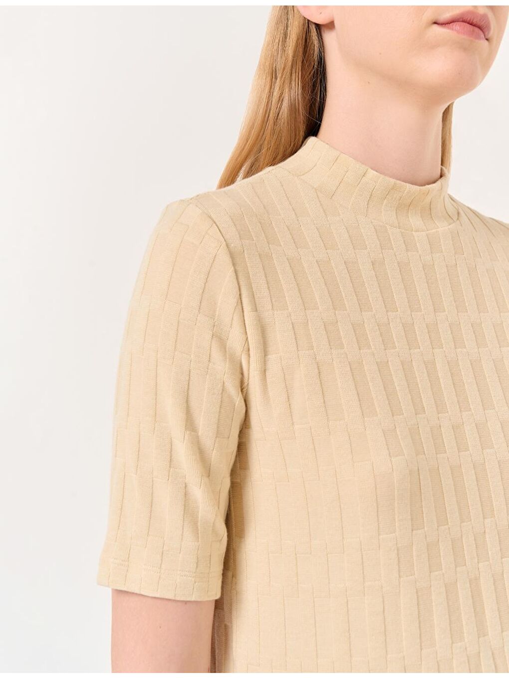 Bej Taş Balıkçı Yaka Kısa Kollu Bluz-1