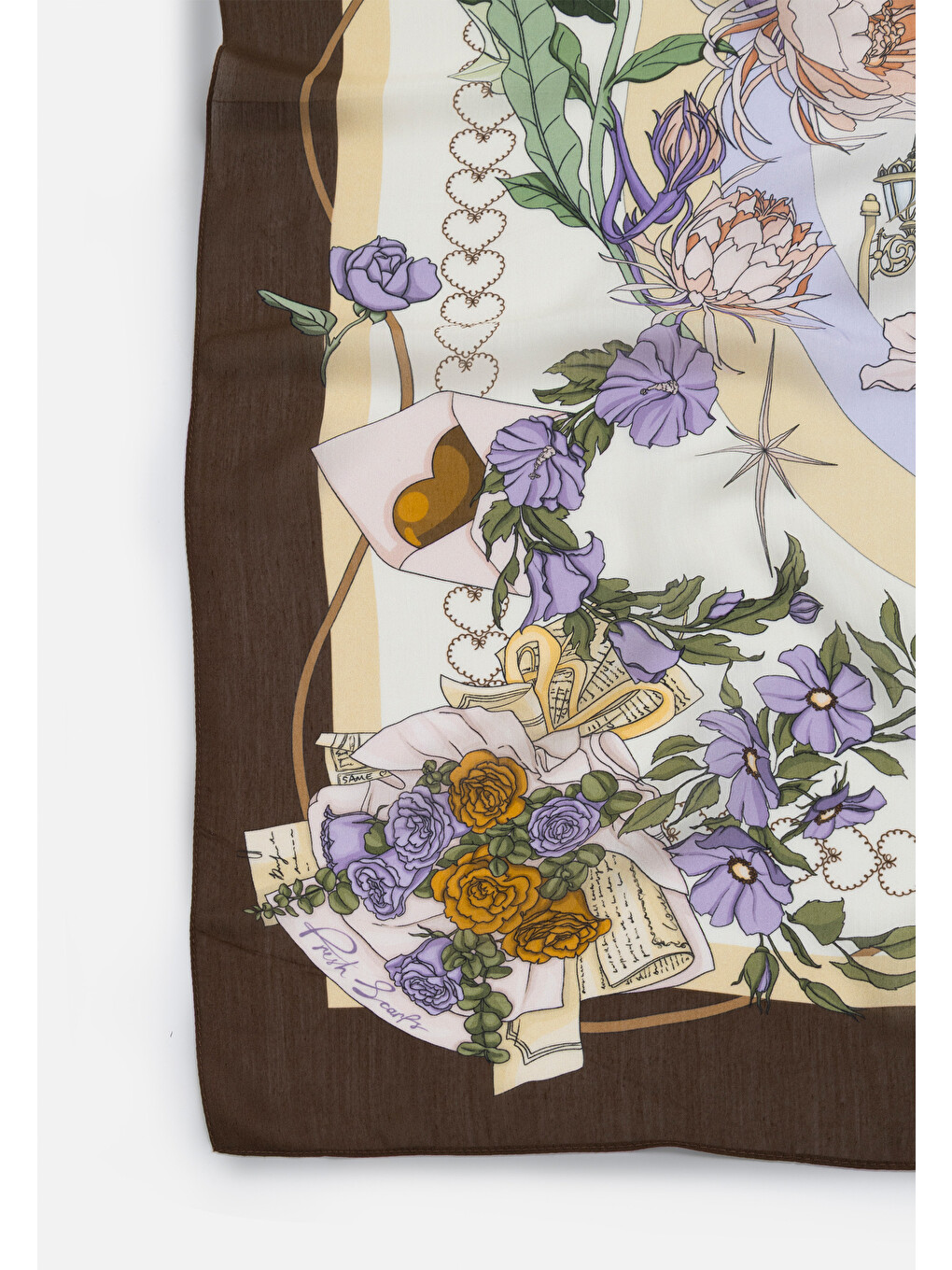 Kahverengi Once Upon A Love Desen Floş Viskon Eşarp Wood Brown-5