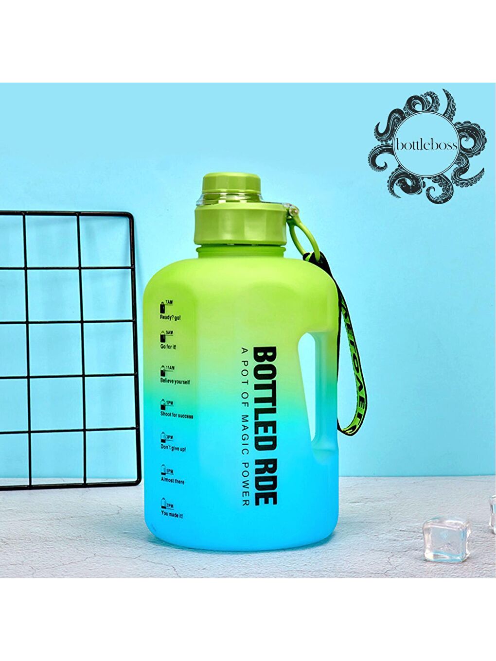 Damacana Motivasyon Matarası Çevir Aç Sızdırmaz Kapak Tasarımlı 2 Litre Yeşil