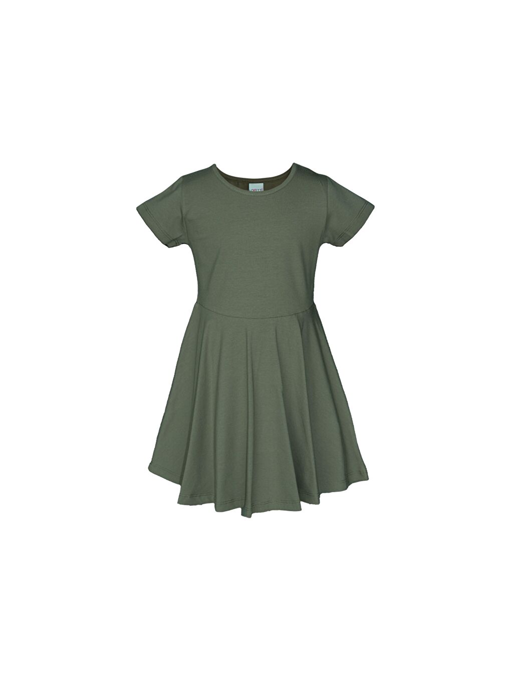 Kamuflaj Yeşil Kız Çocuk Düz Basic Kısa Kol Elbise