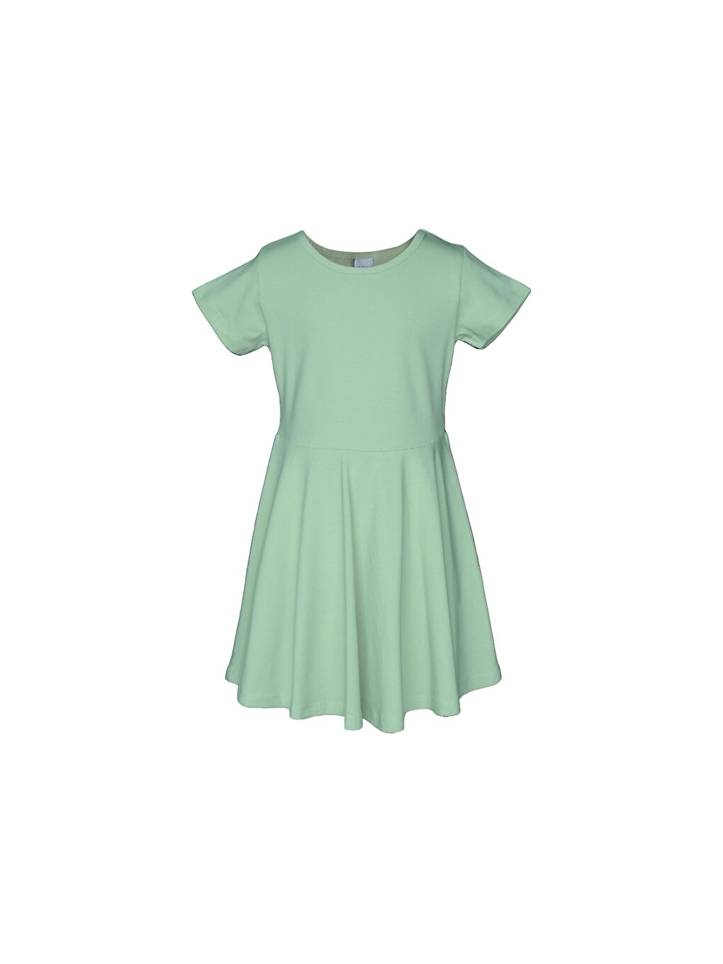 Açık Çağla Yeşil Kız Çocuk Düz Basic Kısa Kol Elbise
