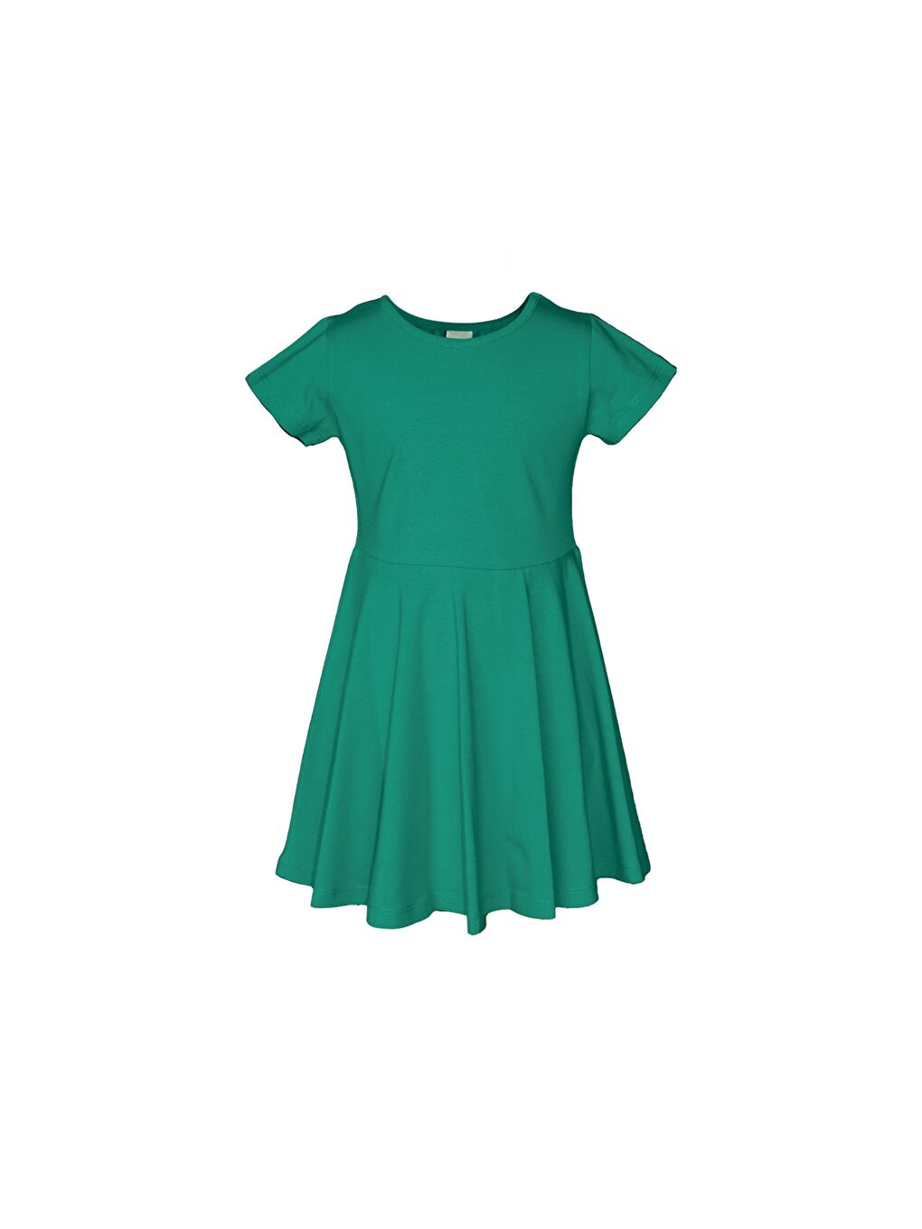 Koyu Yeşil Kız Çocuk Düz Basic Kısa Kol Elbise
