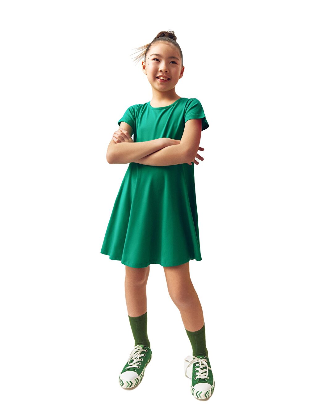 Turuncu Kız Çocuk Düz Basic Kısa Kol Elbise-1