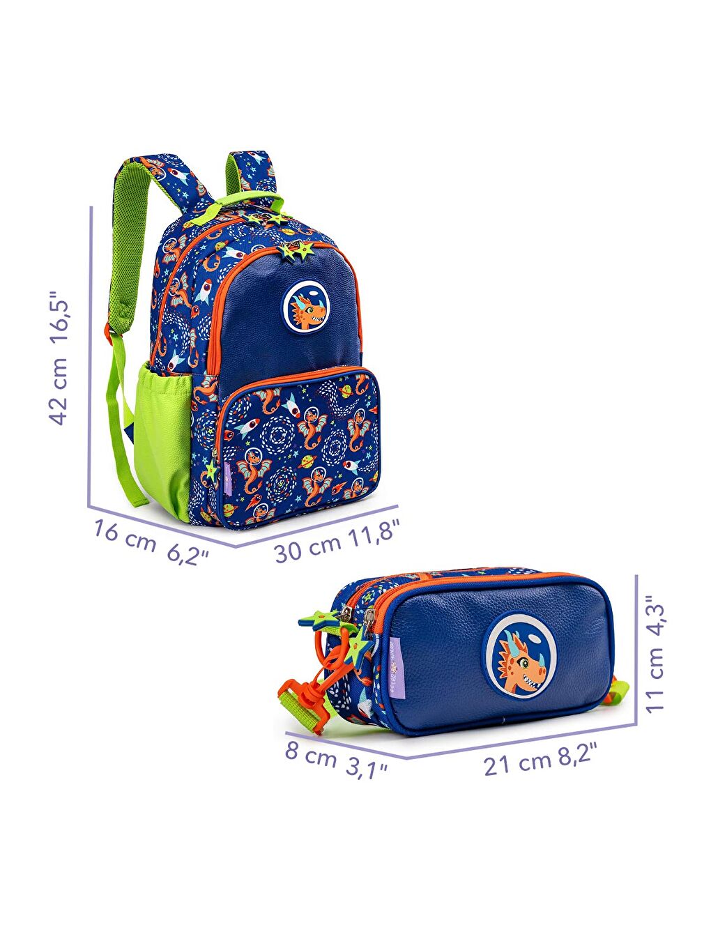 Lacivert Ponix Çocuk Okul Çantası ve Bel Çantası Fonksiyonlu Kalem Kutusu Seti-5
