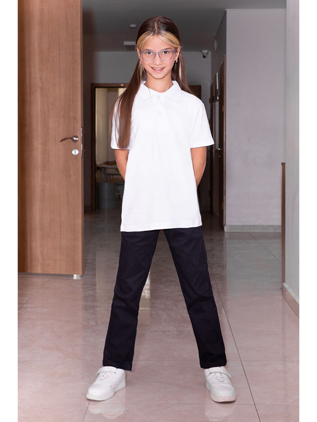 Lacivert Beli Lastikli Basic Kız Çocuk Okul Pantolon 19201-1