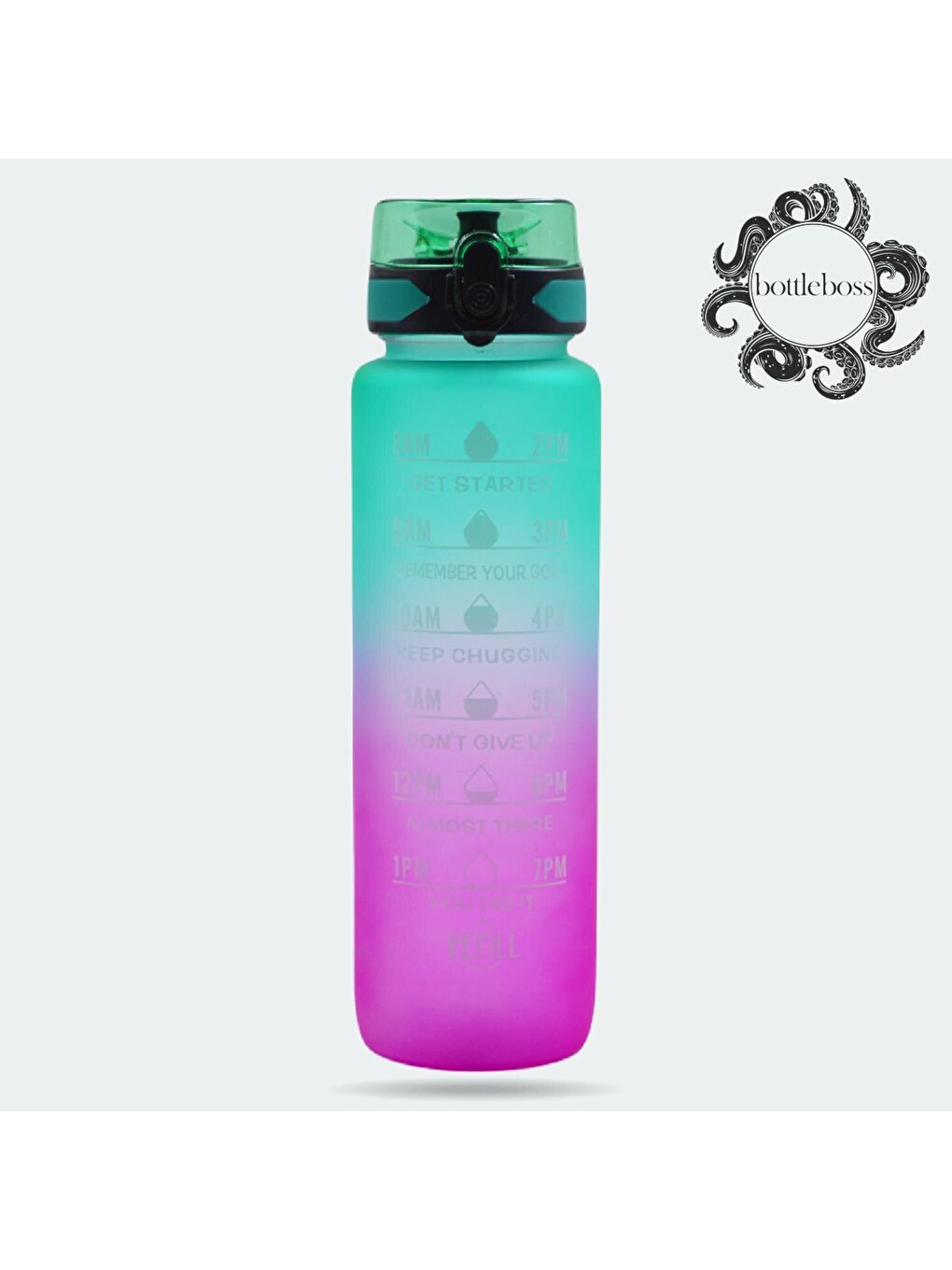 BottleBoss Yeşil Renk Geçişli Sızdırmaz Kapak Motivasyon Matarası 1 Litre Sticker HEDİYELİ Yeşil (BB-899591)