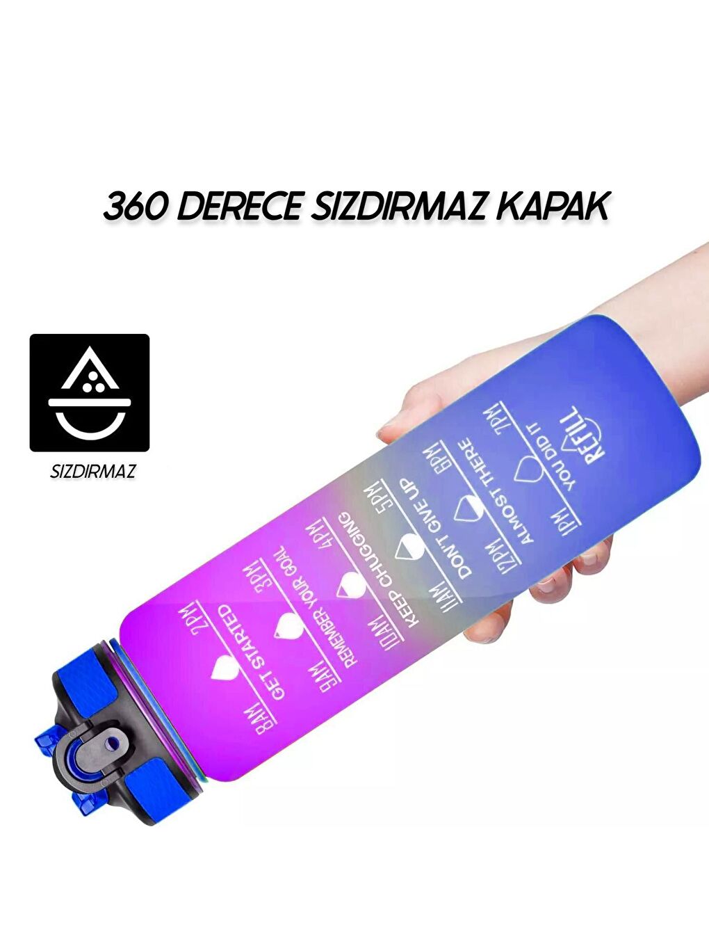 BottleBoss Renk Geçişli Sızdırmaz Kapak Motivasyon Matarası 1 Litre Sticker HEDİYELİ Mavi (BB-89959) - 6