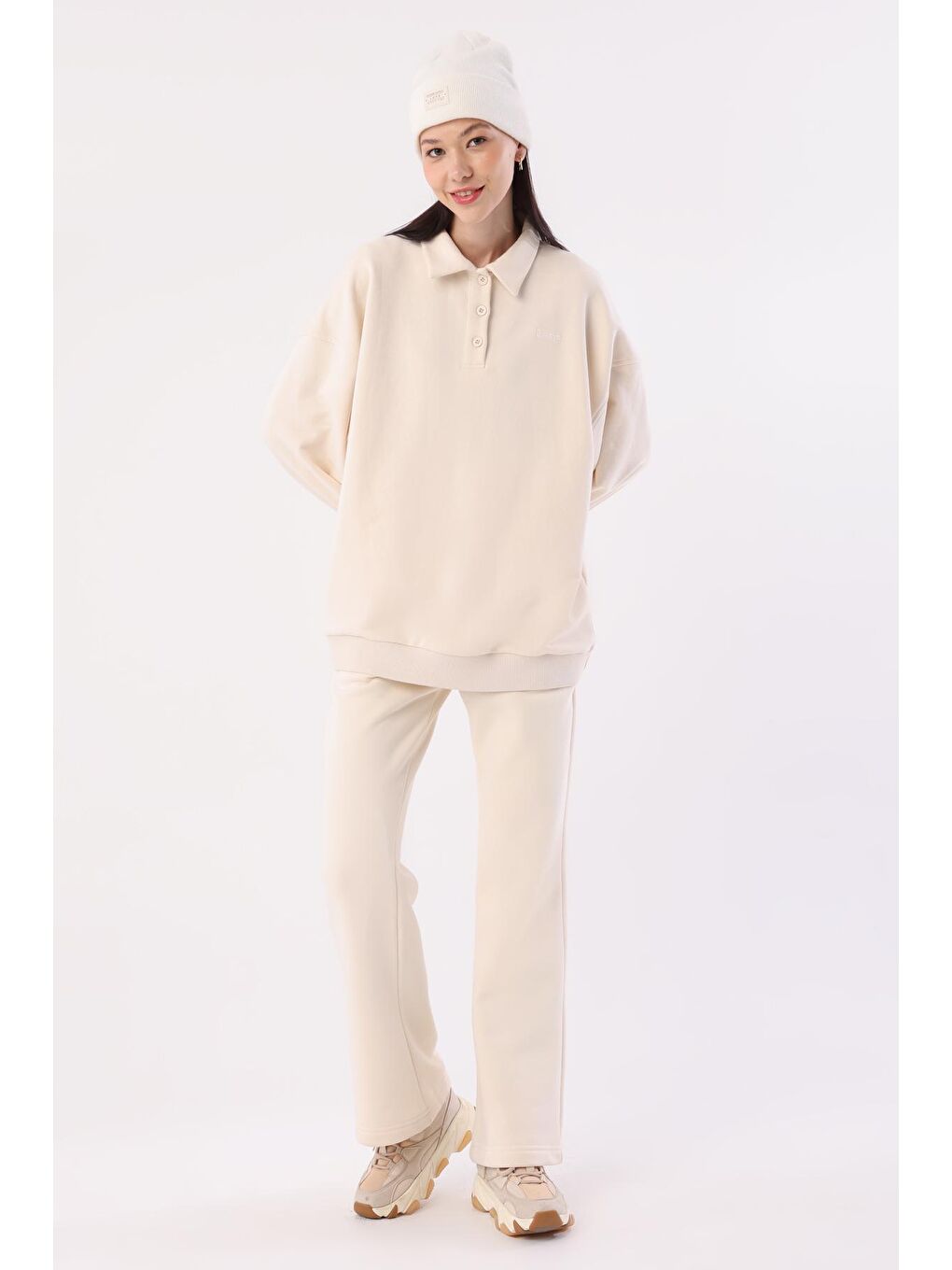 ALLDAY Ekru Polo Yaka  Oversize Sweatshirt - 1