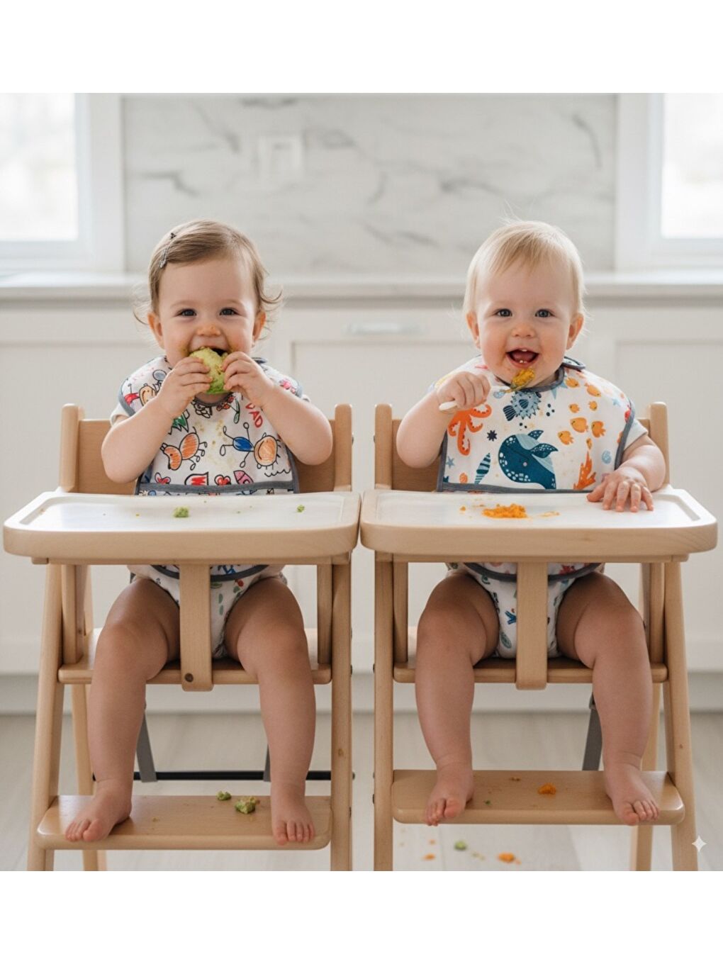 2 ADET, Ekonomik SET, 6-24 ay, Family ve Sea Kolsuz Sıvı Geçirmeyen, Cepli, Cırtlı Mama Önlüğü, Önlük