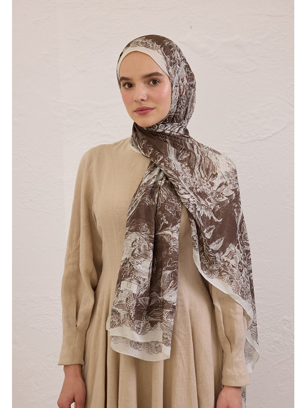 Kahverengi Secret Elegance Desen Rami Şal Kahve-3