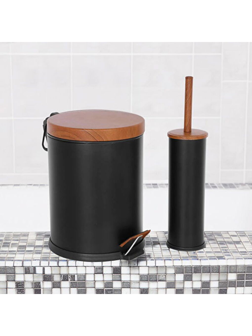 Bath Ahşap Desenli 2’li Banyo Seti – Siyah