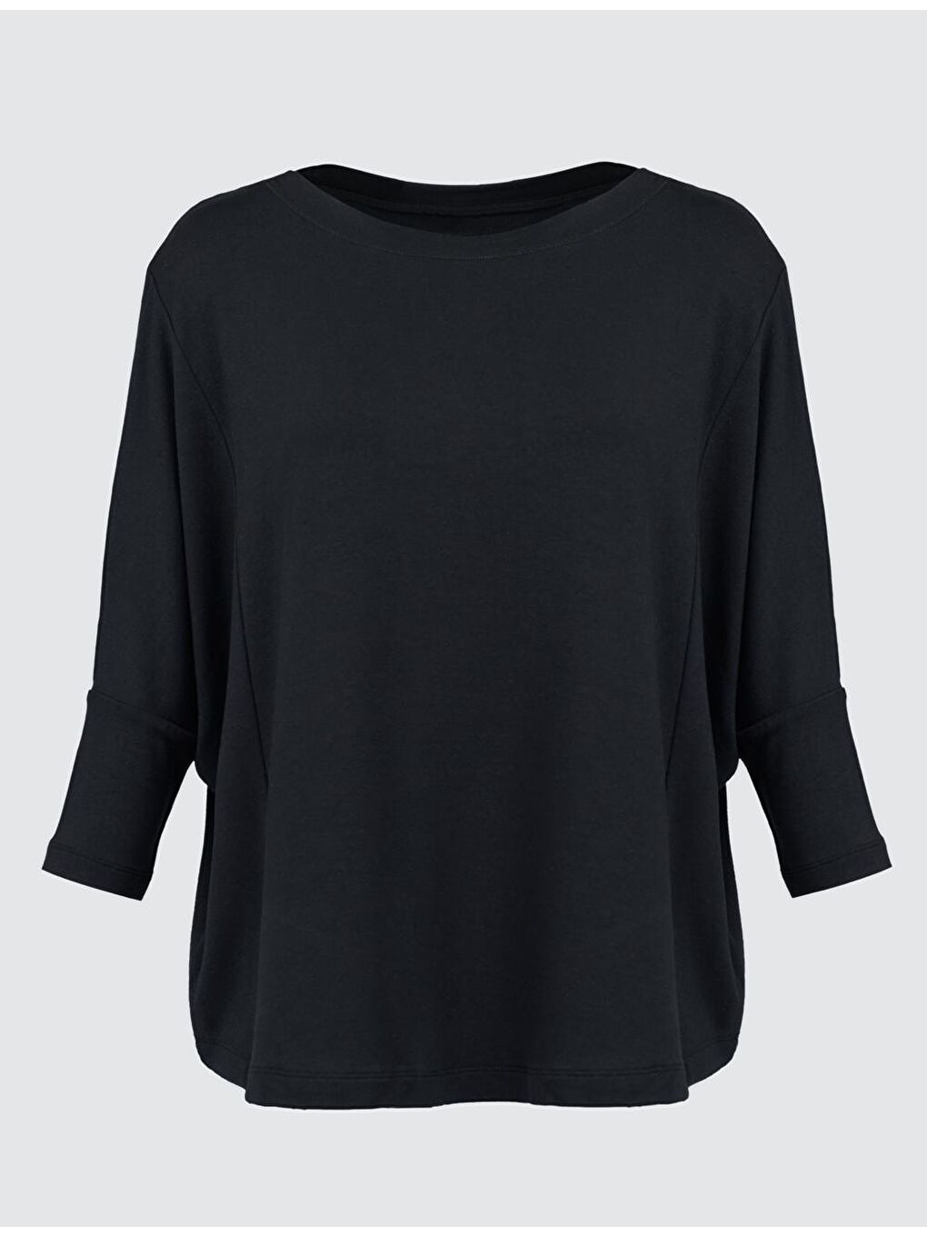 Siyah Yuvarlak Yaka Yarasa Kol Basic Bluz-5
