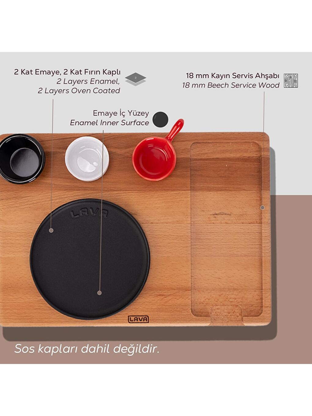 Yuvarlak Servis Tabağı ve Ahşap altlığı. Siyah Renk. Çap(Ø)17cm.-4