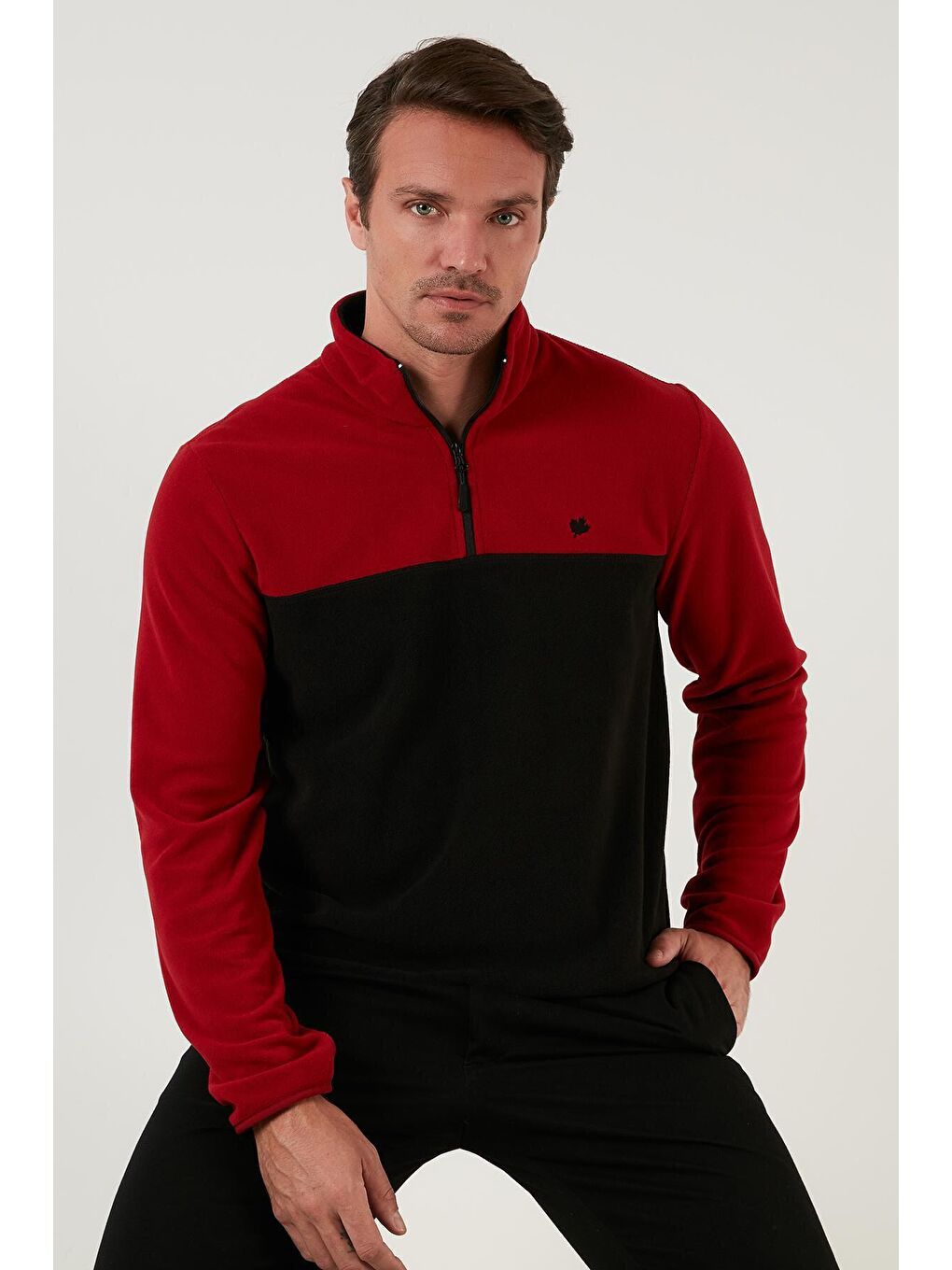 Buratti Bordo Regular Fit Fermuarlı Dik Yaka Kışlık Şardonlu Erkek Polar Sweatshirt 5906016