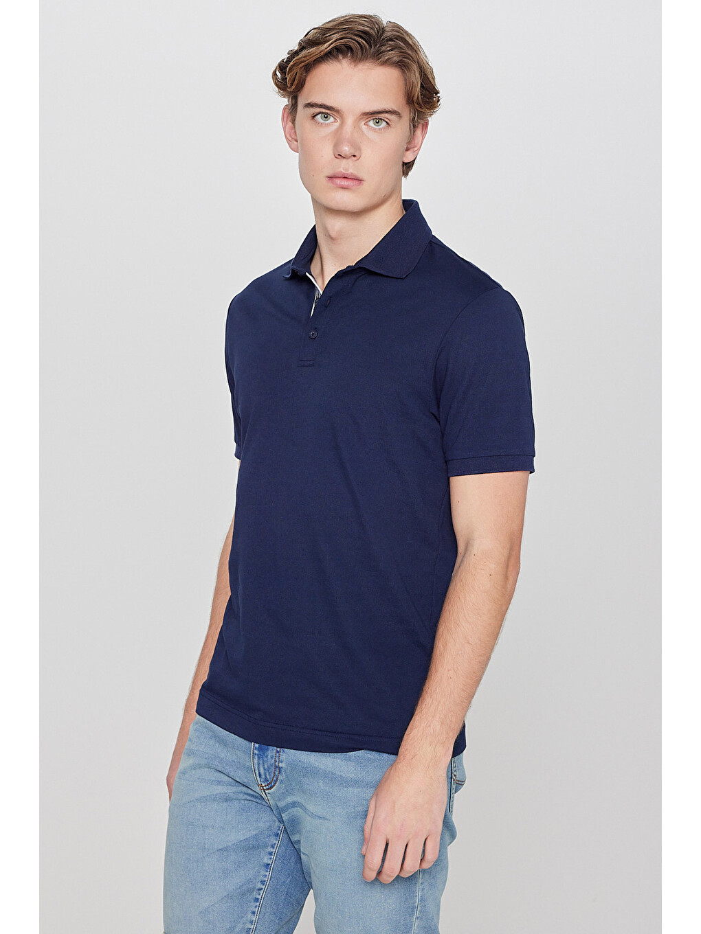Lacivert Pamuklu Regular Fit Normal Kesim Polo Yaka Tişört-1