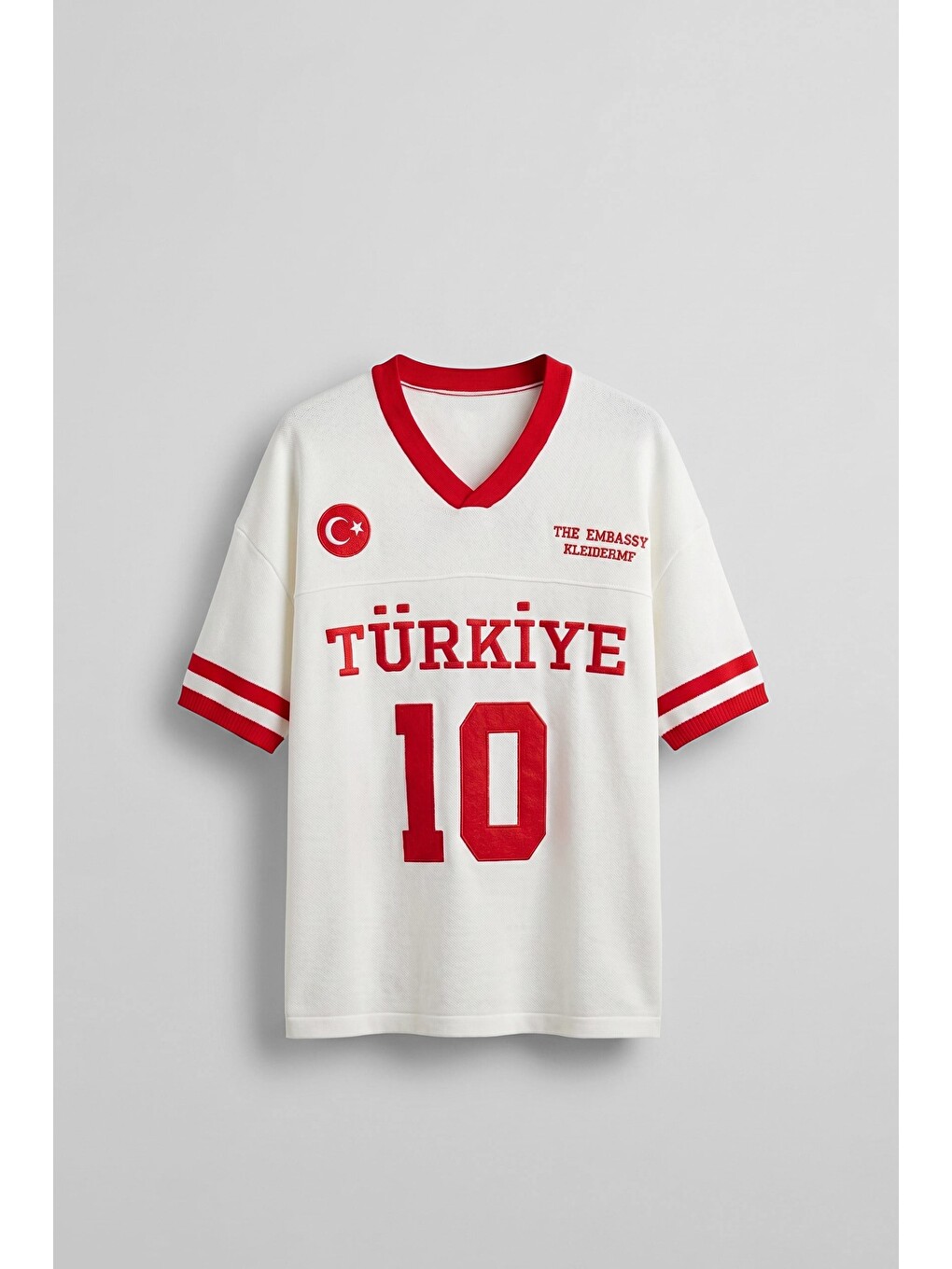 Unisex Oversize Premium Ay Yıldız Triko Forma Tişört Ekru