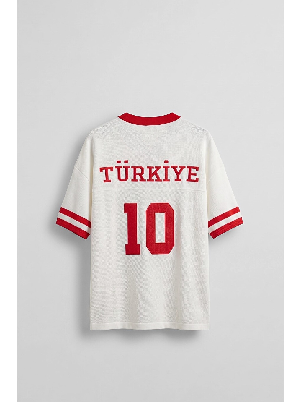 Unisex Oversize Premium Ay Yıldız Triko Forma Tişört Ekru-1