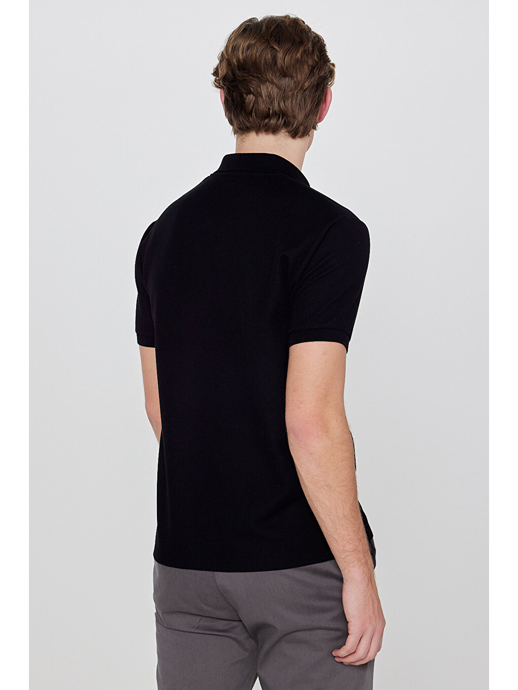 Siyah Regular Fit Normal Kesim Polo Yaka Tişört-4