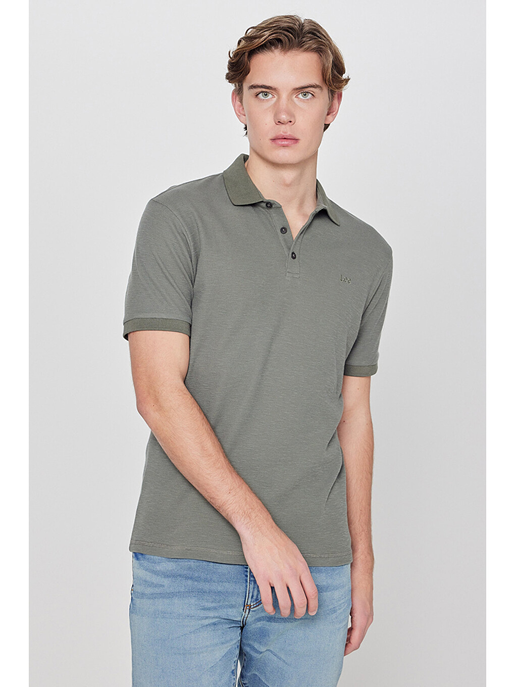 Haki %100 Pamuk Regular Fit Normal Kesim Polo Yaka Tişört-1