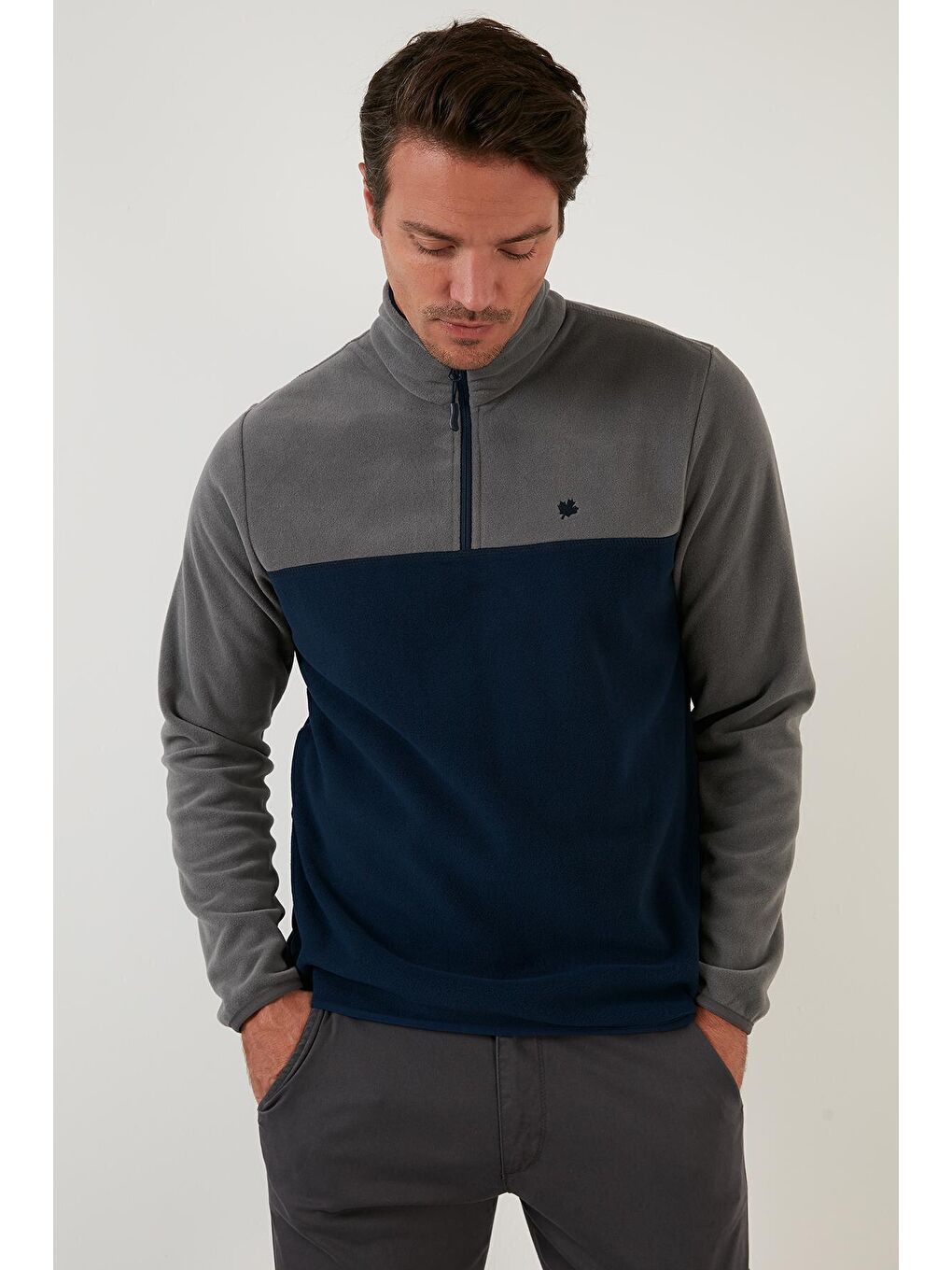 Buratti Gri Regular Fit Fermuarlı Dik Yaka Kışlık Şardonlu Erkek Polar Sweatshirt 5906016 - 3