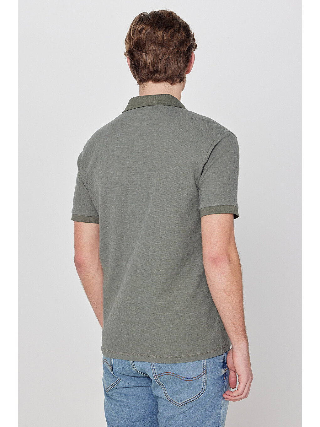 Haki %100 Pamuk Regular Fit Normal Kesim Polo Yaka Tişört-4