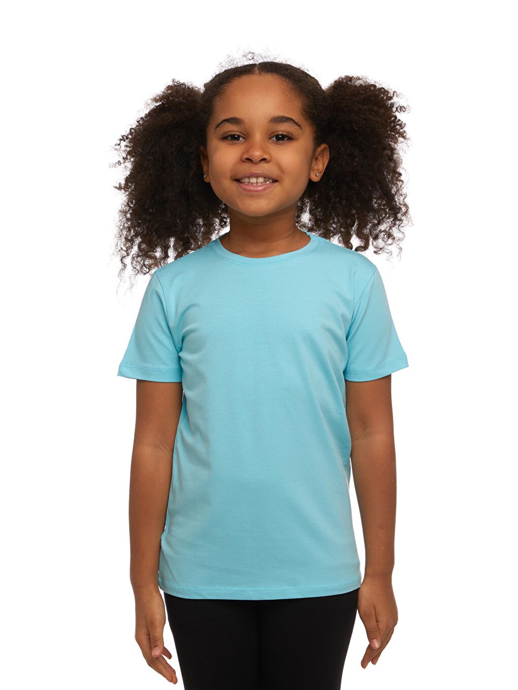 Turkuaz Cam Göbeği Unısex Sıfır Yaka Kısa Kollu Tişört