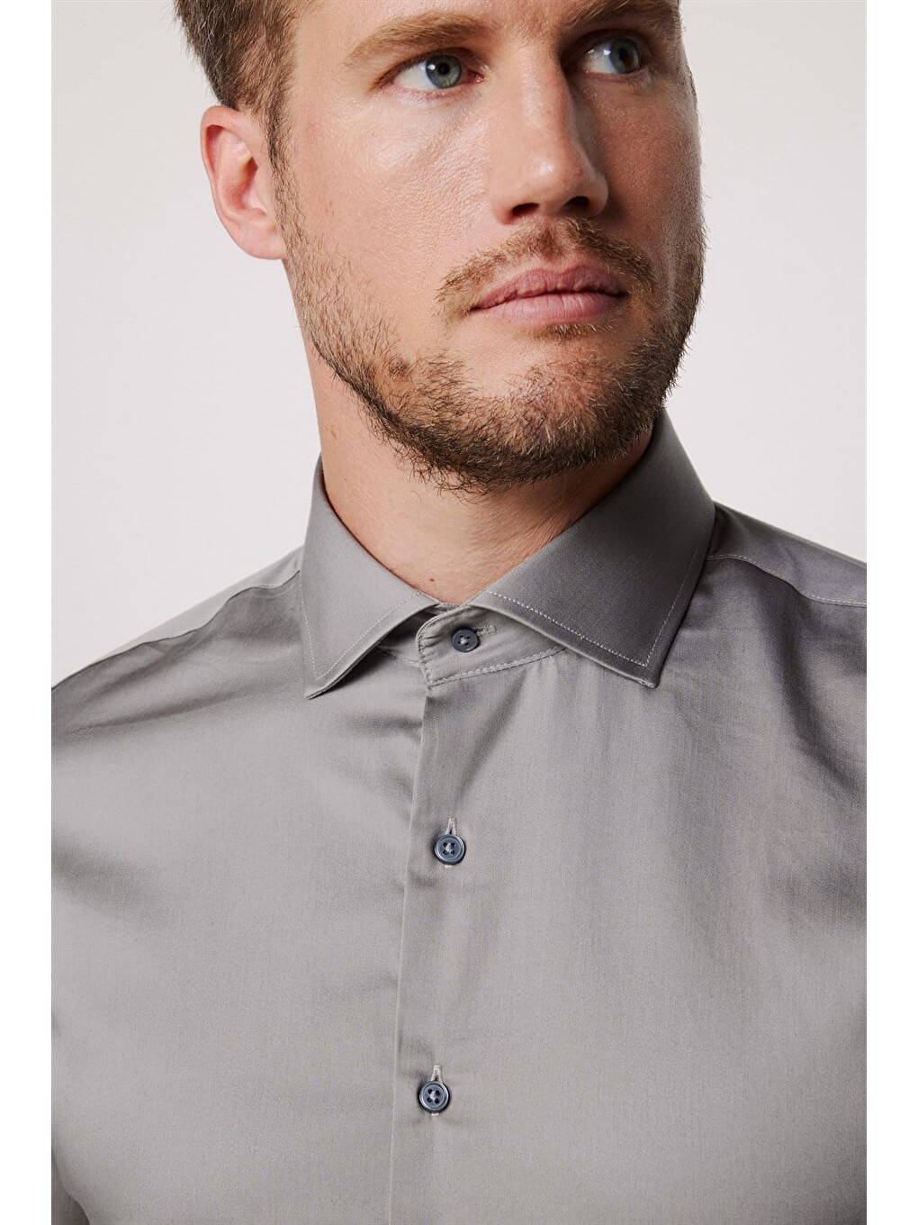 Slim Fit Pamuk Saten Premium Seri Erkek Gri Gömlek-2