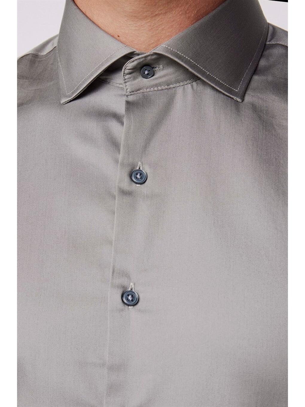 Slim Fit Pamuk Saten Premium Seri Erkek Gri Gömlek-3