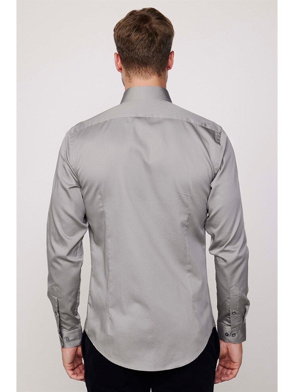 Slim Fit Pamuk Saten Premium Seri Erkek Gri Gömlek-4