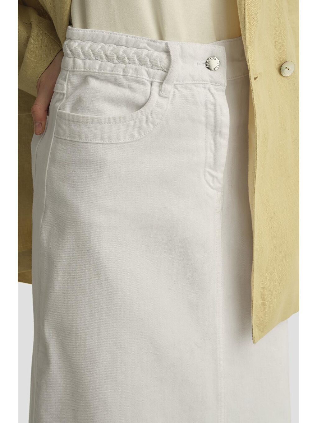 Örgü Detaylı Denim Etek 25Yd9122 Beyaz-2