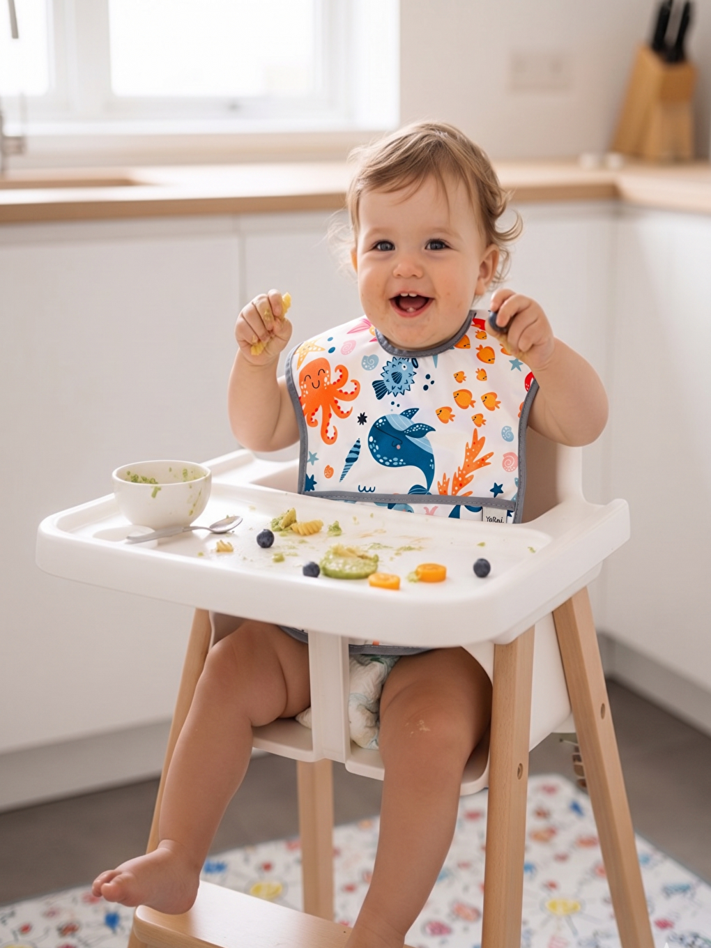 2 ADET 6-24ay SEA, Boyundan Cırtlı, Sıvı Geçirmez, Makinede Yıkanabilir, Cepli Bebek Mama Önlüğü