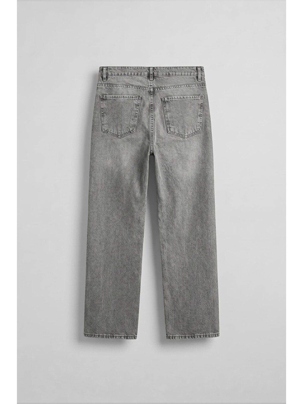 Erkek Baggy Yıkamalı Düz Paça Jean Pantolon Açık Gri-1