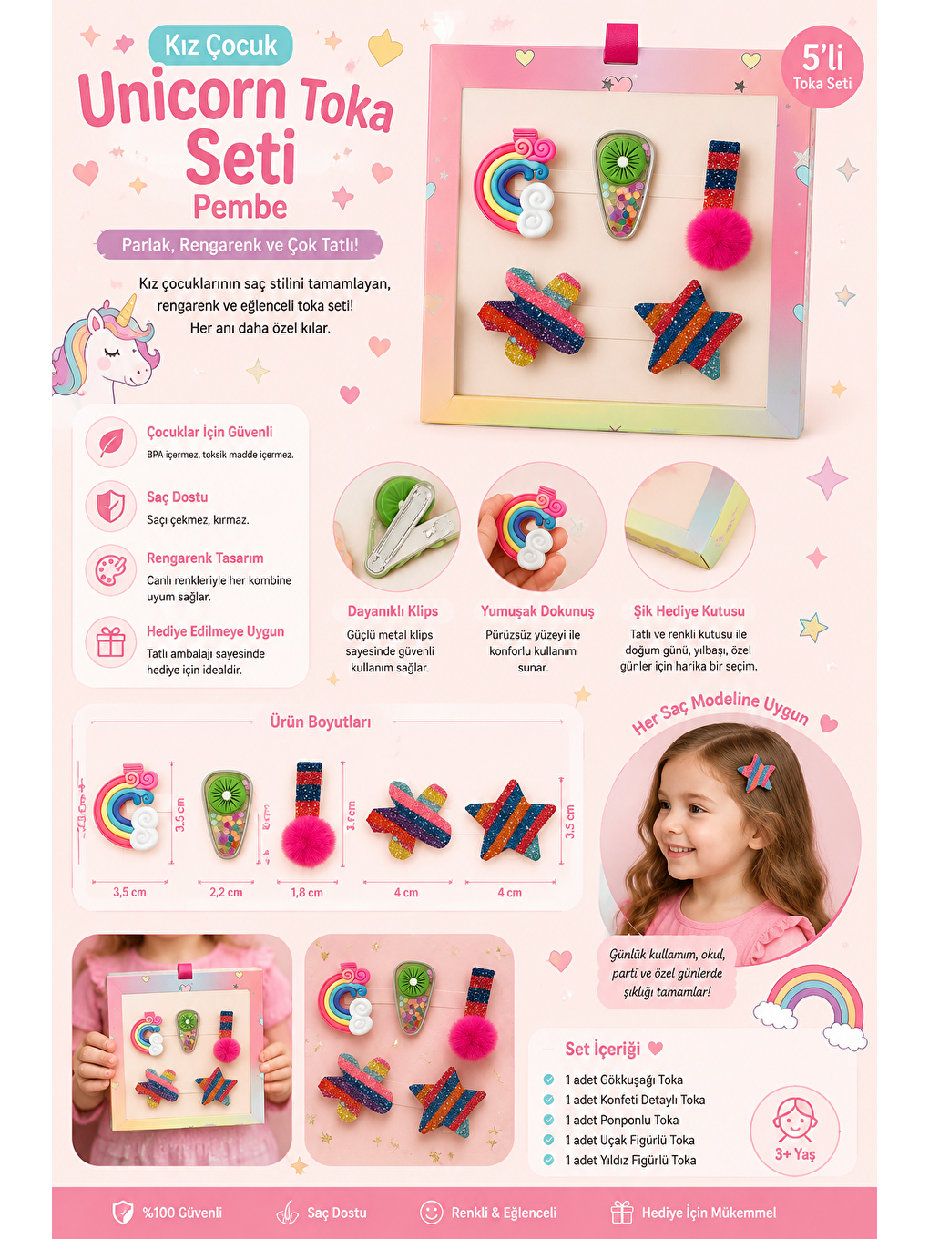 Kız Çocuk Toka Seti Pembe-1