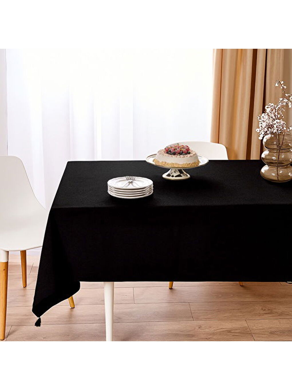 Soft Mato Püsküllü Masa Örtüsü - Siyah - 150x220 cm-3