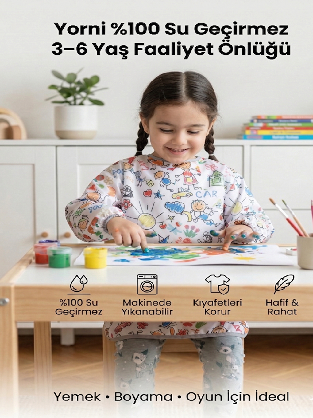 3-6 Yaş, Family Uzun Kollu, Sıvı Geçirmez, Makinede Yıkanabilir, Çocuk Faaliyet, Boyama Önlüğü Önlük