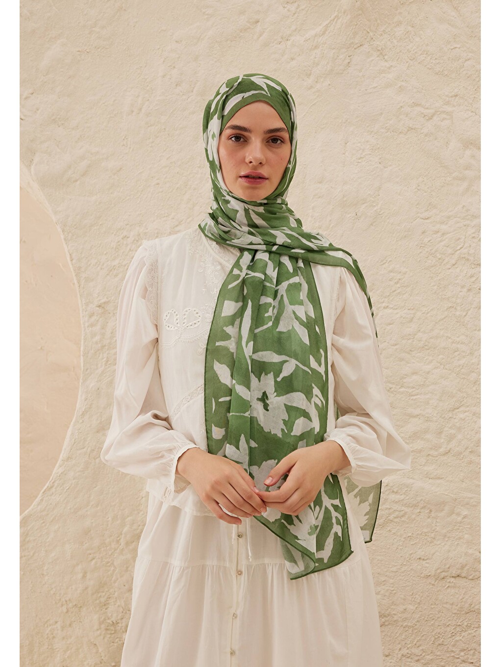 Yeşil Petunia Desen Rami Şal Yaprak-2