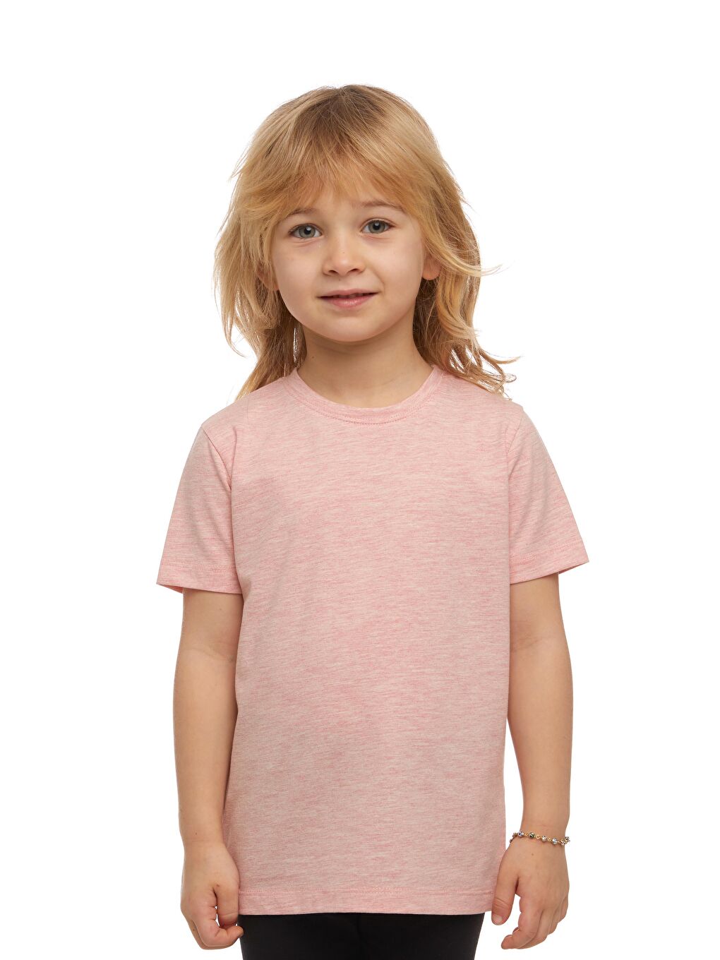 Koyu Pembe Melanj Unısex Sıfır Yaka Kısa Kollu Tişört