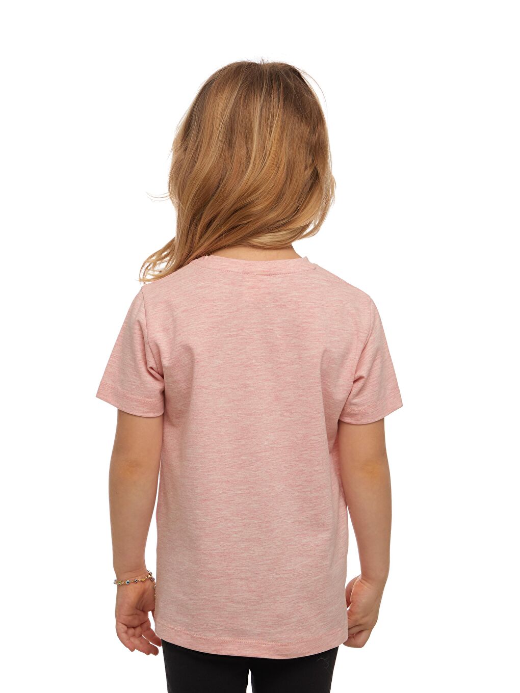 Koyu Pembe Melanj Unısex Sıfır Yaka Kısa Kollu Tişört-2