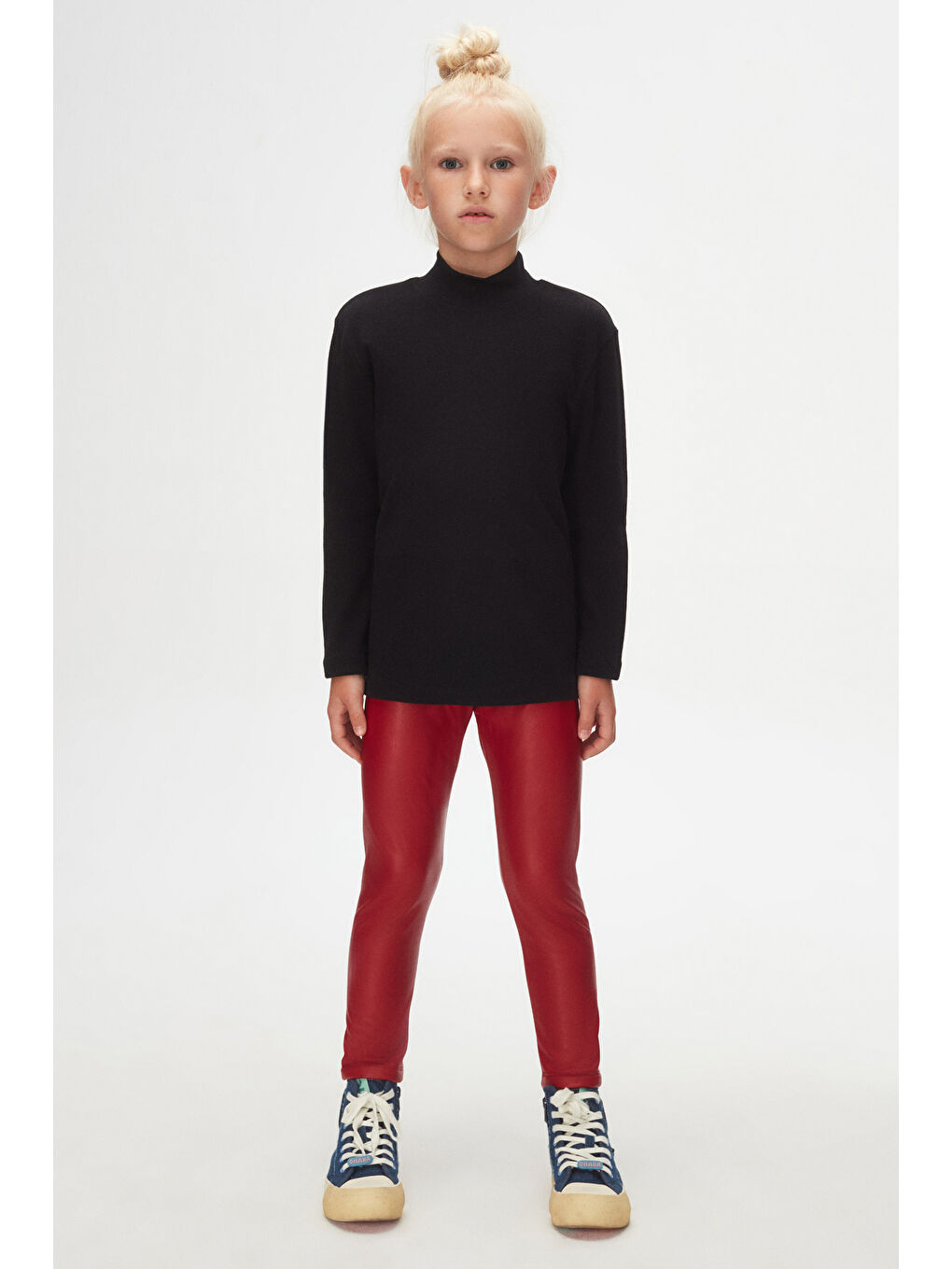 Siyah Kız Çocuk Yarım Balıkçı Uzun Kol Tişört