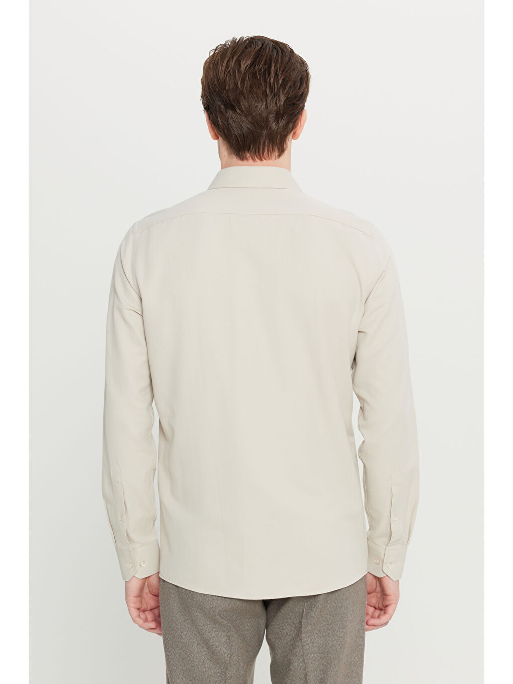Erkek Bej Kolay Ütülenebilir Slim Fit Dar Kesim İtalyan Yaka Armürlü Basic Gömlek-9
