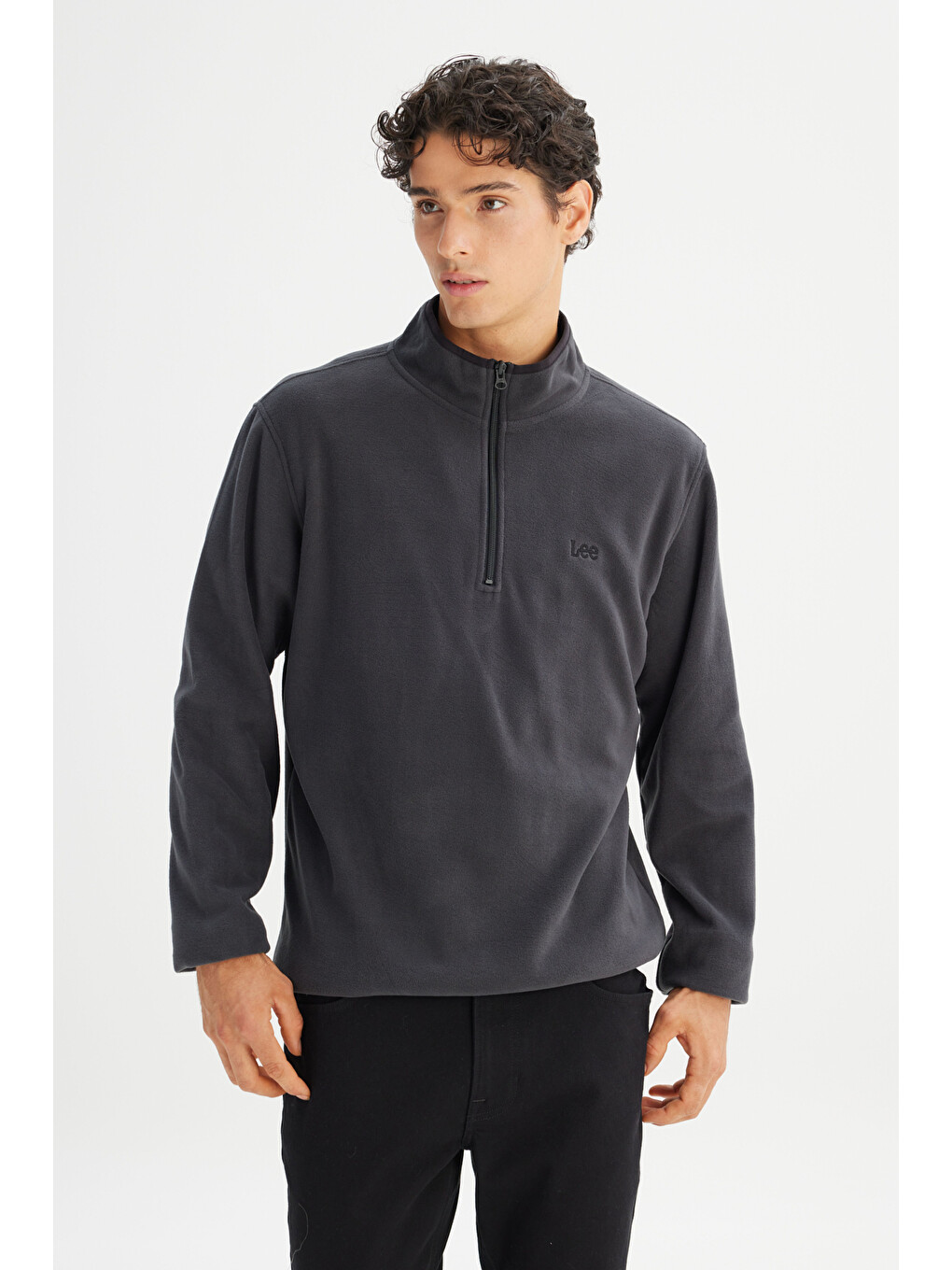 Antrasit Regular Fit Fermuarlı Dik Yaka Polar-2