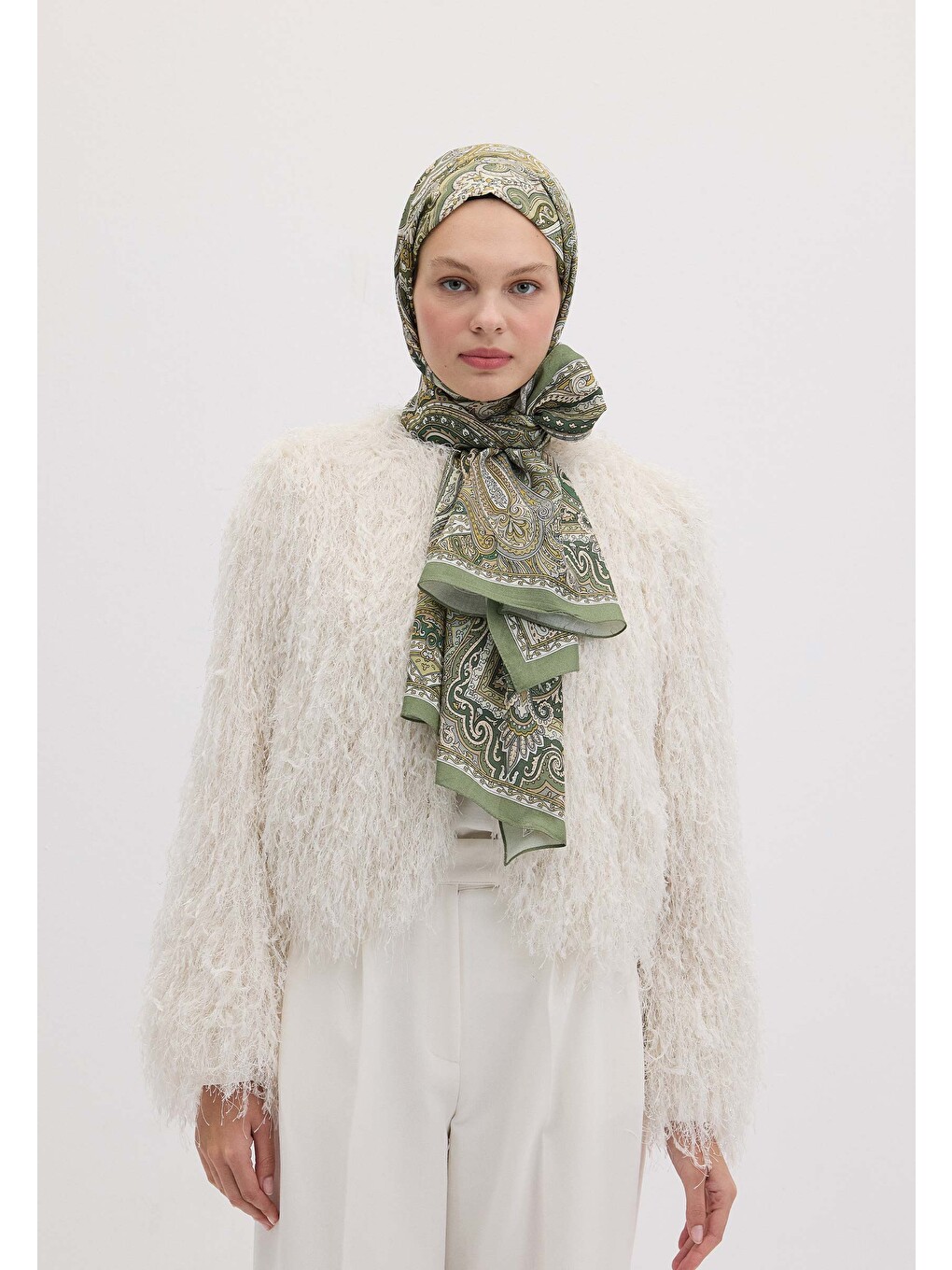 Etnıc Floral Desen Şal Yosun Yeşili-4