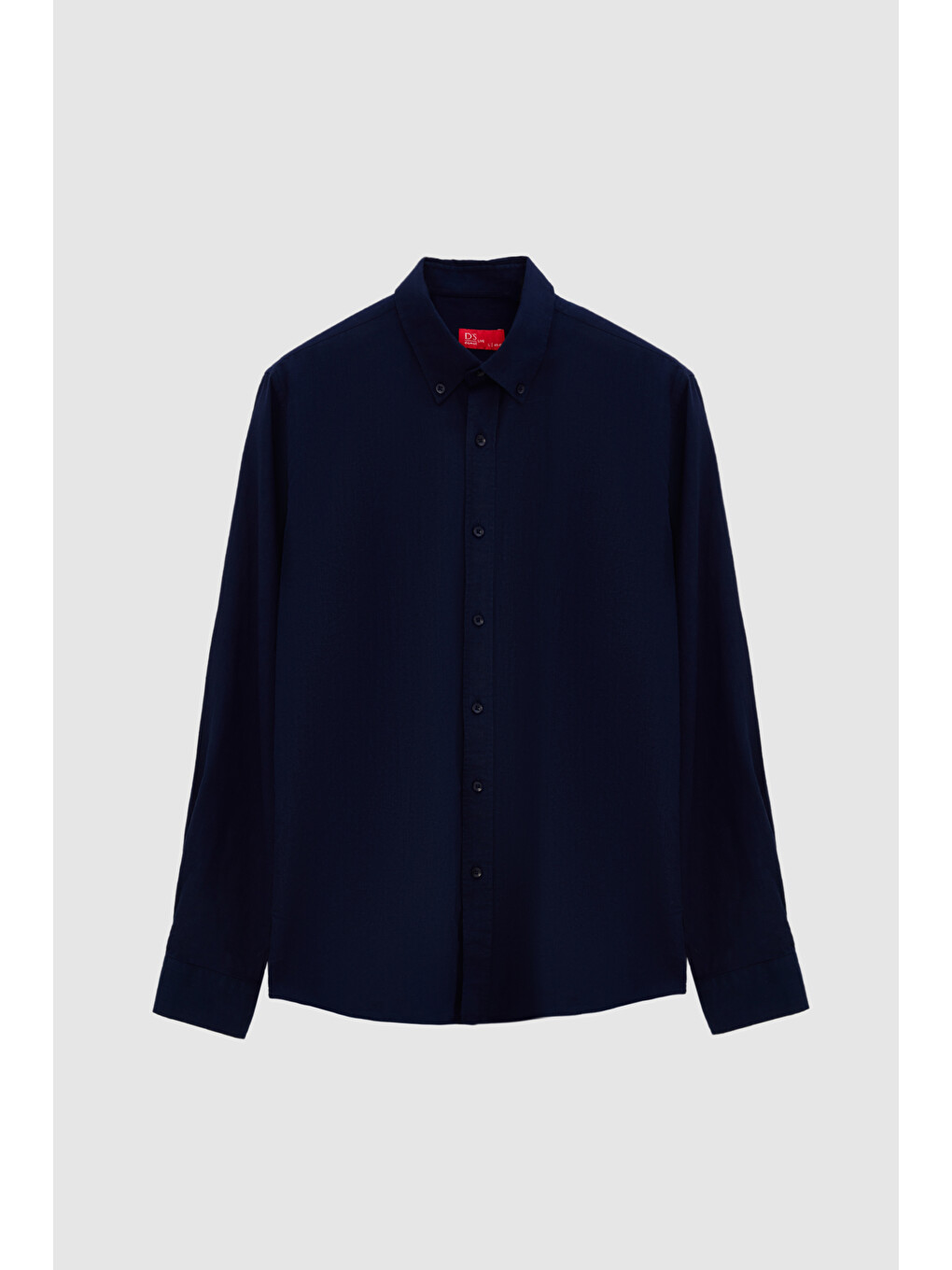 Slim Fit Lacivert Düğmeli Yaka %100 Pamuk Yazlık Flamlı Keten Görünümlü Gömlek-4