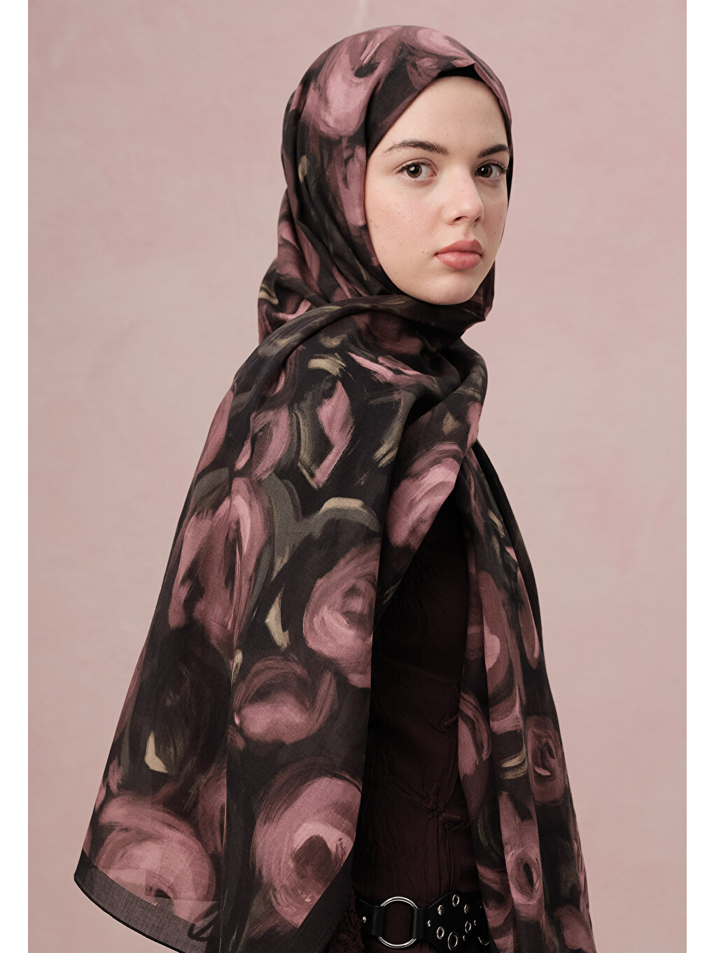 Pembe Rosaly Desen Vual Şal Gül Kurusu-1