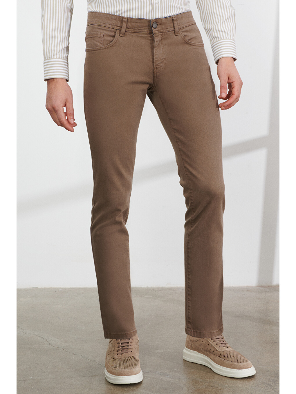 Bej Erkek Vizon 360 Derece Her Yöne Esneyen Rahat Slim Fit Pantolon-1