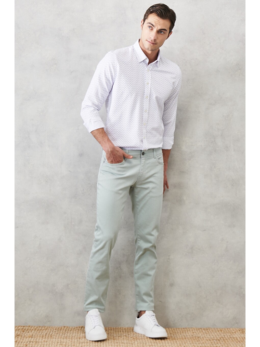 Erkek Su Yeşili 360 Derece Her Yöne Esneyen Rahat Slim Fit Pantolon