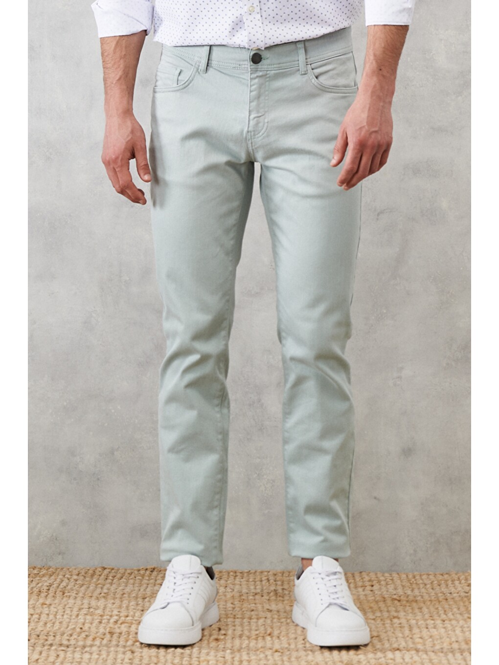Erkek Su Yeşili 360 Derece Her Yöne Esneyen Rahat Slim Fit Pantolon-1