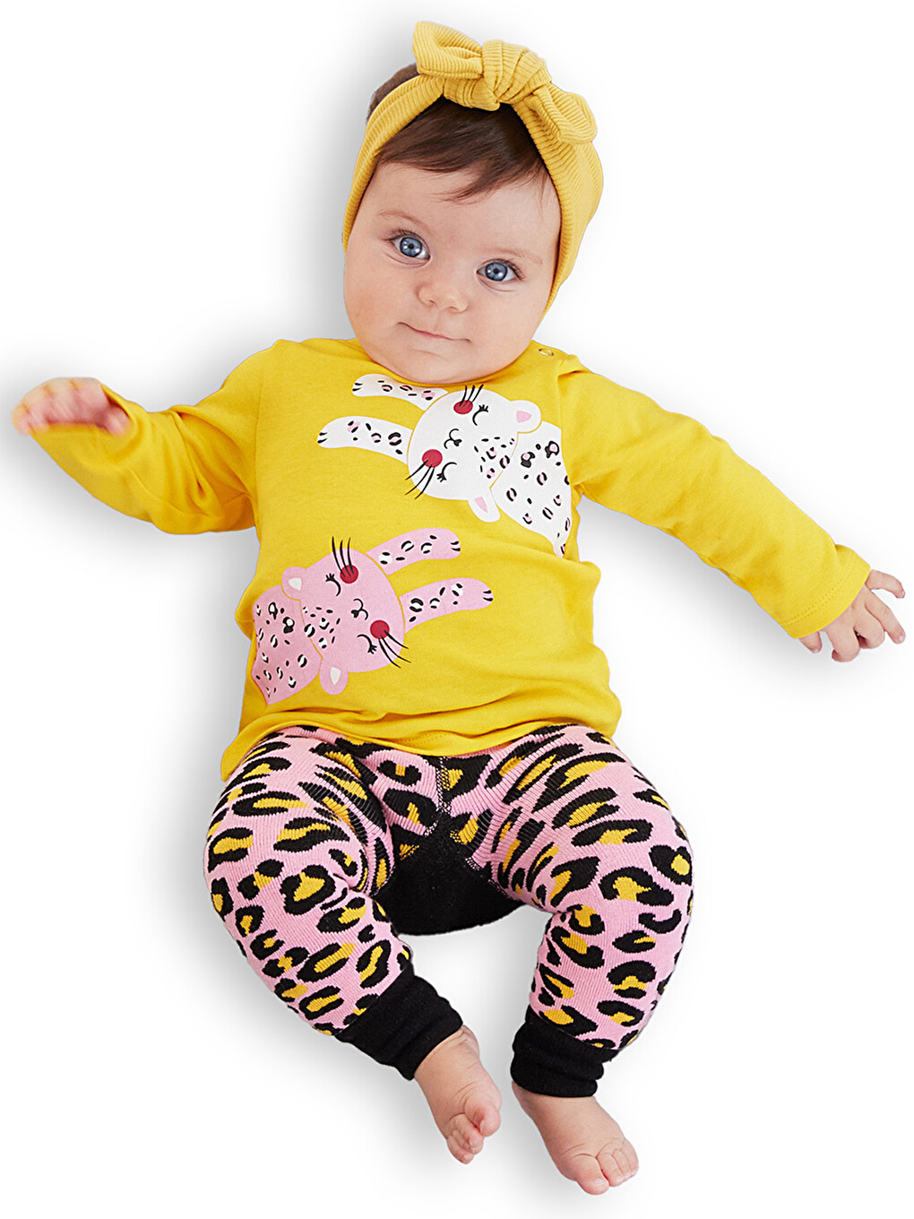 Karışık Leopar Kız Bebek Tişört Tayt-pantolon Takım-1