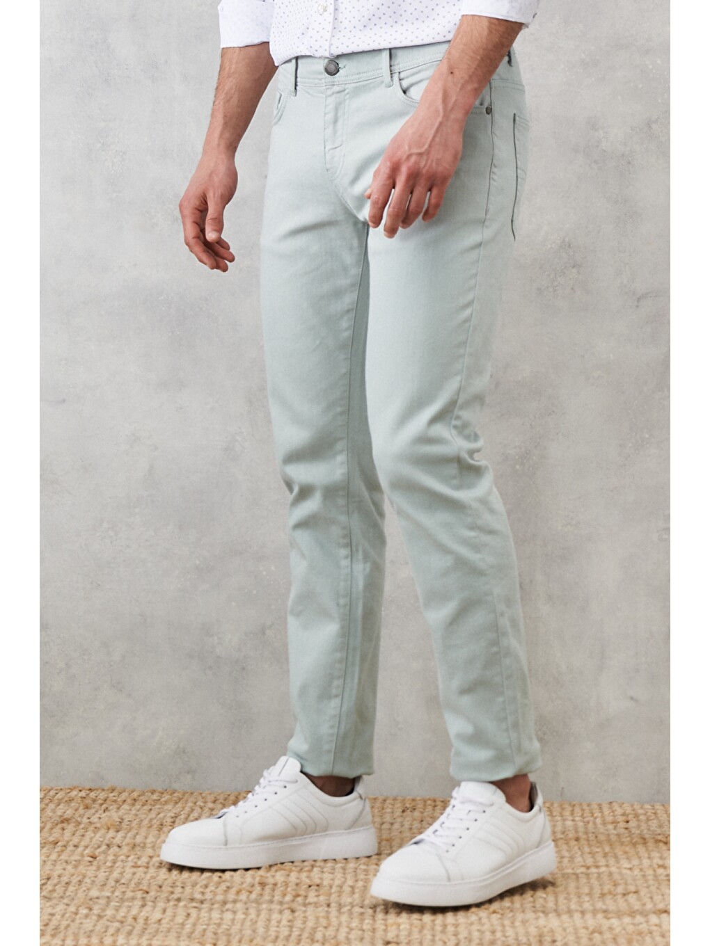 Erkek Su Yeşili 360 Derece Her Yöne Esneyen Rahat Slim Fit Pantolon-5
